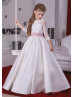 Ivory Lace Satin Flower Girl Dress With Decorated Buttons